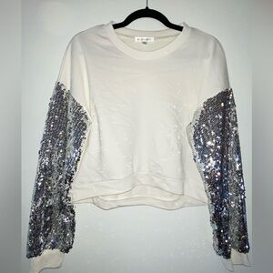 White Sequin Sleeve Cropped Top